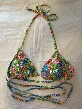 Wild Fable Floral Print Wrap Around Bikini Top (only), Size Medium